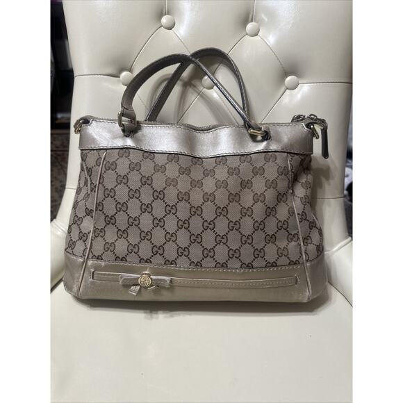 Gucci Handbags - Gucci Beige and Silver tote Bag